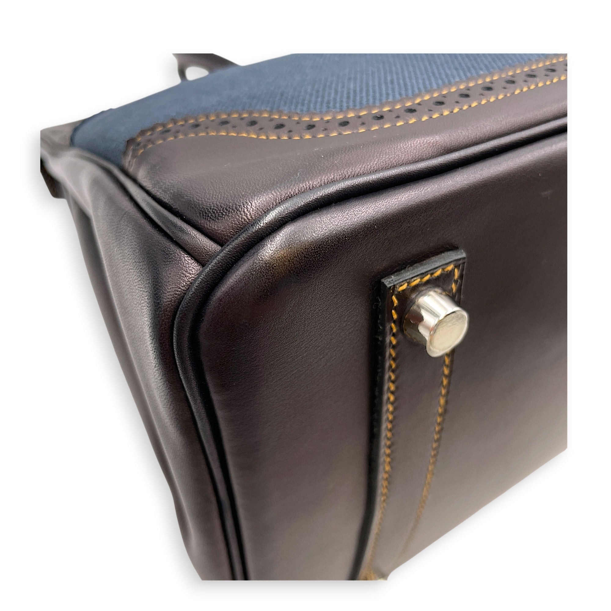 Ghillies Birkin 35 Denim Fonce/Noir in Evercalf/Toile Brushed Palladium hardware CL2606-22143 7