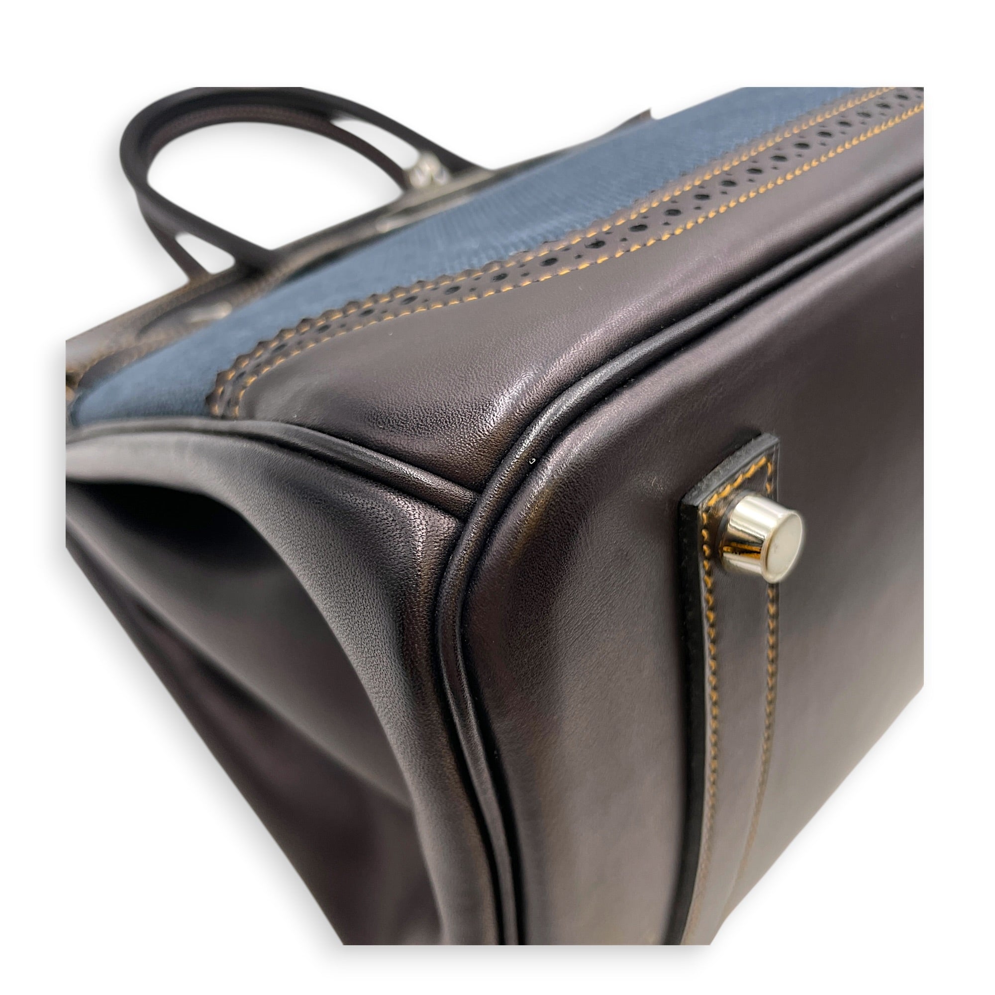 Ghillies Birkin 35 Denim Fonce/Noir in Evercalf/Toile Brushed Palladium hardware CL2606-22143 9