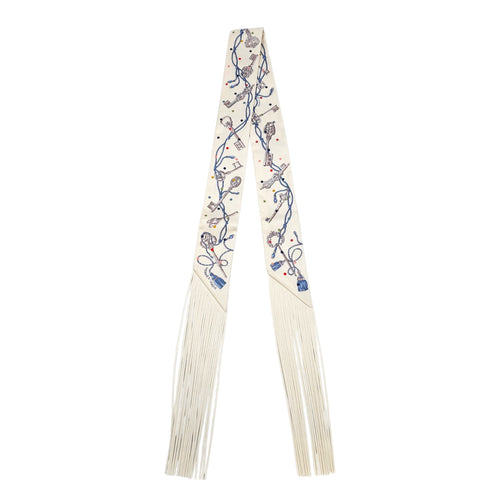 Les Cles a Pois leather fringes Twilly Creme/Gris Perle Twilly