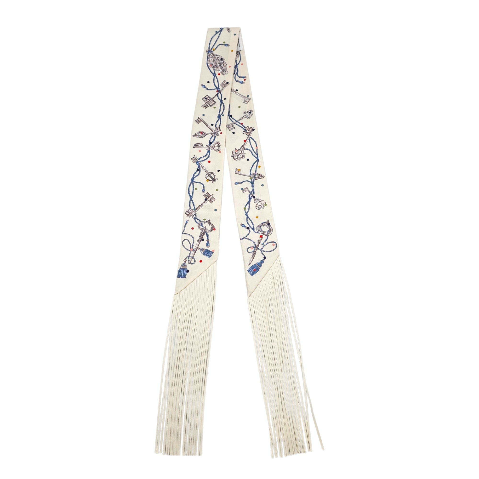Les Cles a Pois leather fringes Twilly Creme/Gris Perle Twilly