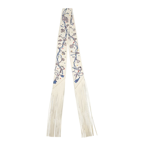Les Cles a Pois leather fringes Twilly Creme/Gris Perle Twilly