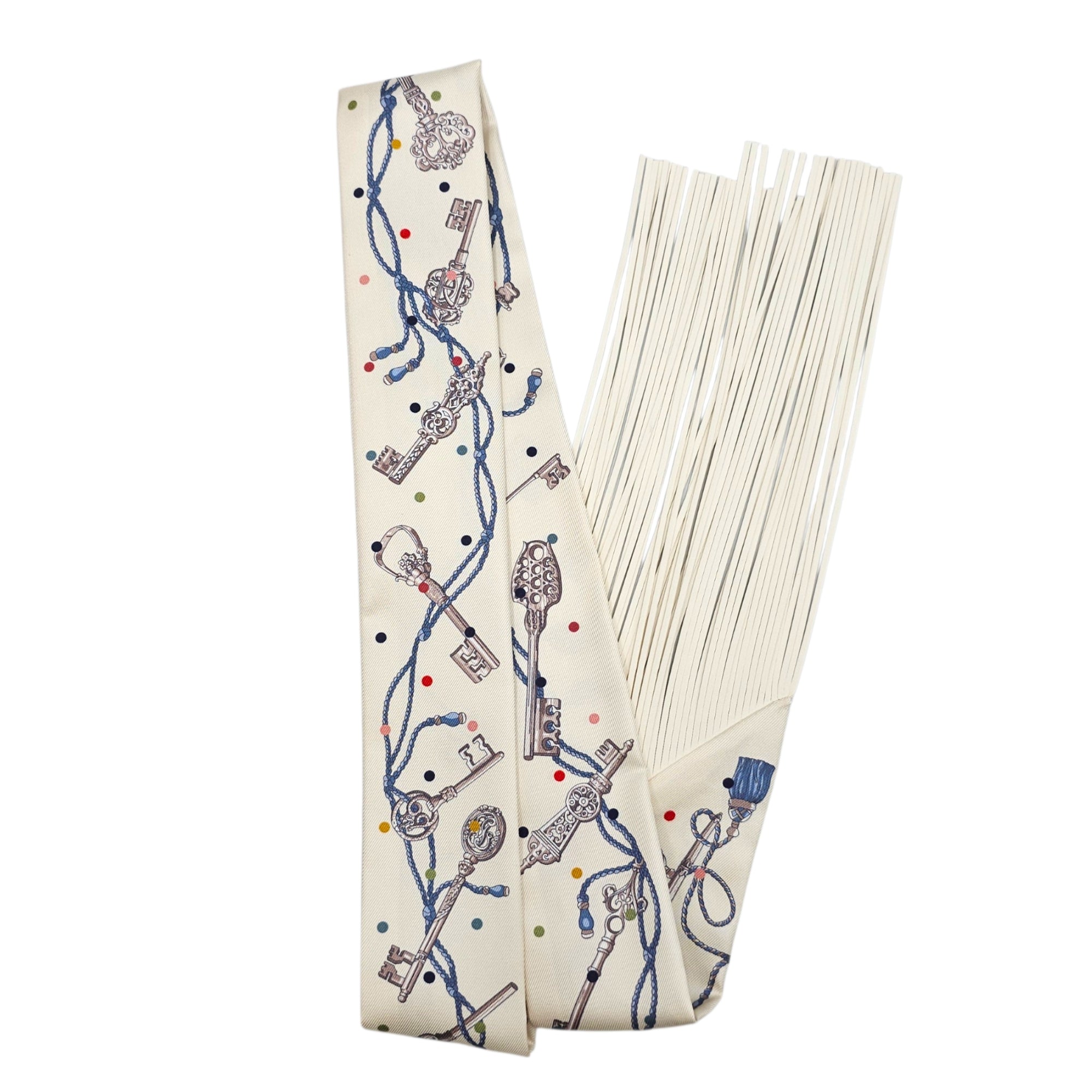 Les Cles a Pois leather fringes Twilly Creme/Gris Perle Twilly
