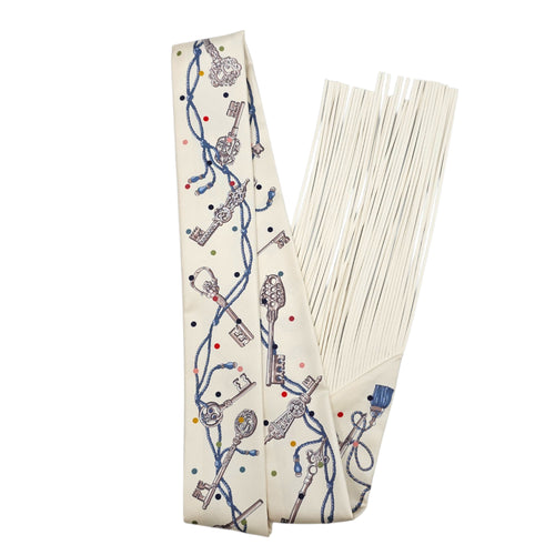Les Cles a Pois leather fringes Twilly Creme/Gris Perle Twilly