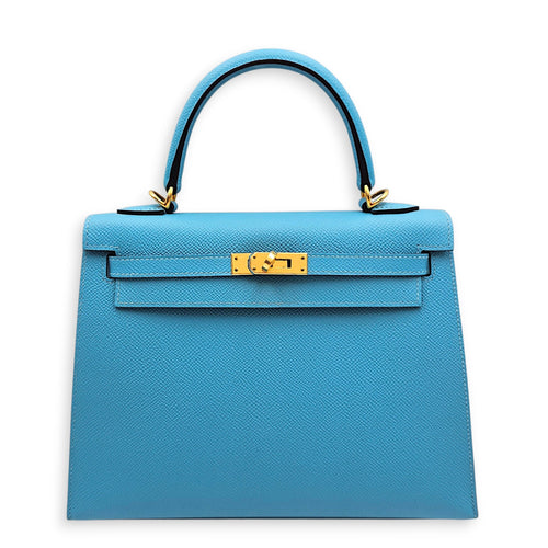 Sellier Kelly 25 Blue Du Nord  in Epsom Gold hardware CL2607-22192 1