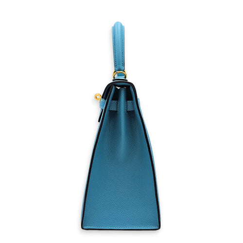 Sellier Kelly 25 Blue Du Nord  in Epsom Gold hardware CL2607-22192 4