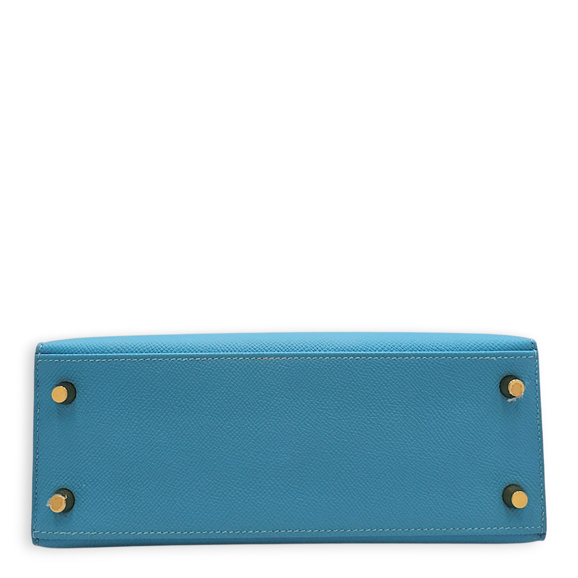 Sellier Kelly 25 Blue Du Nord  in Epsom Gold hardware CL2607-22192 5