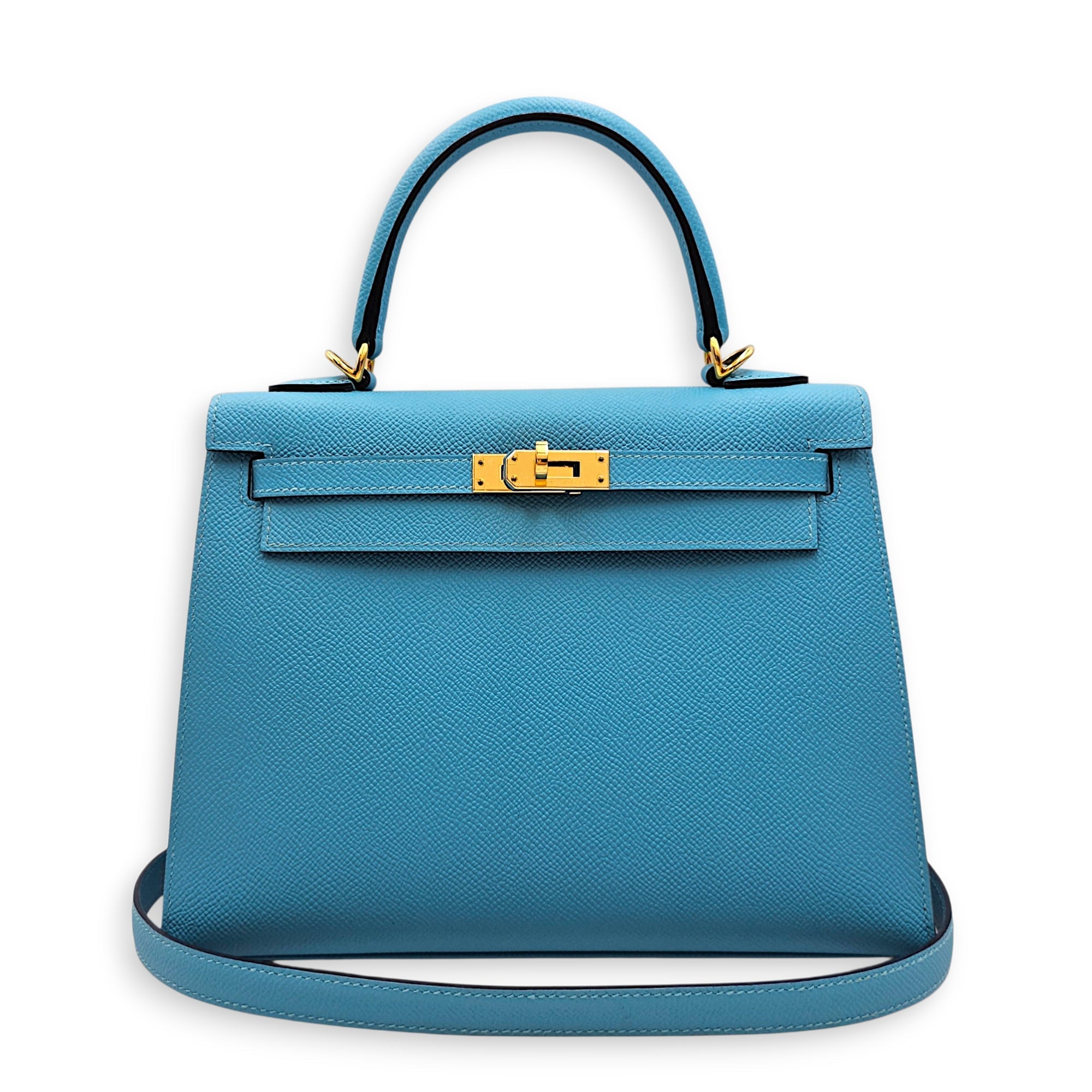 Sellier Kelly 25 Blue Du Nord  in Epsom Gold hardware CL2607-22192 9