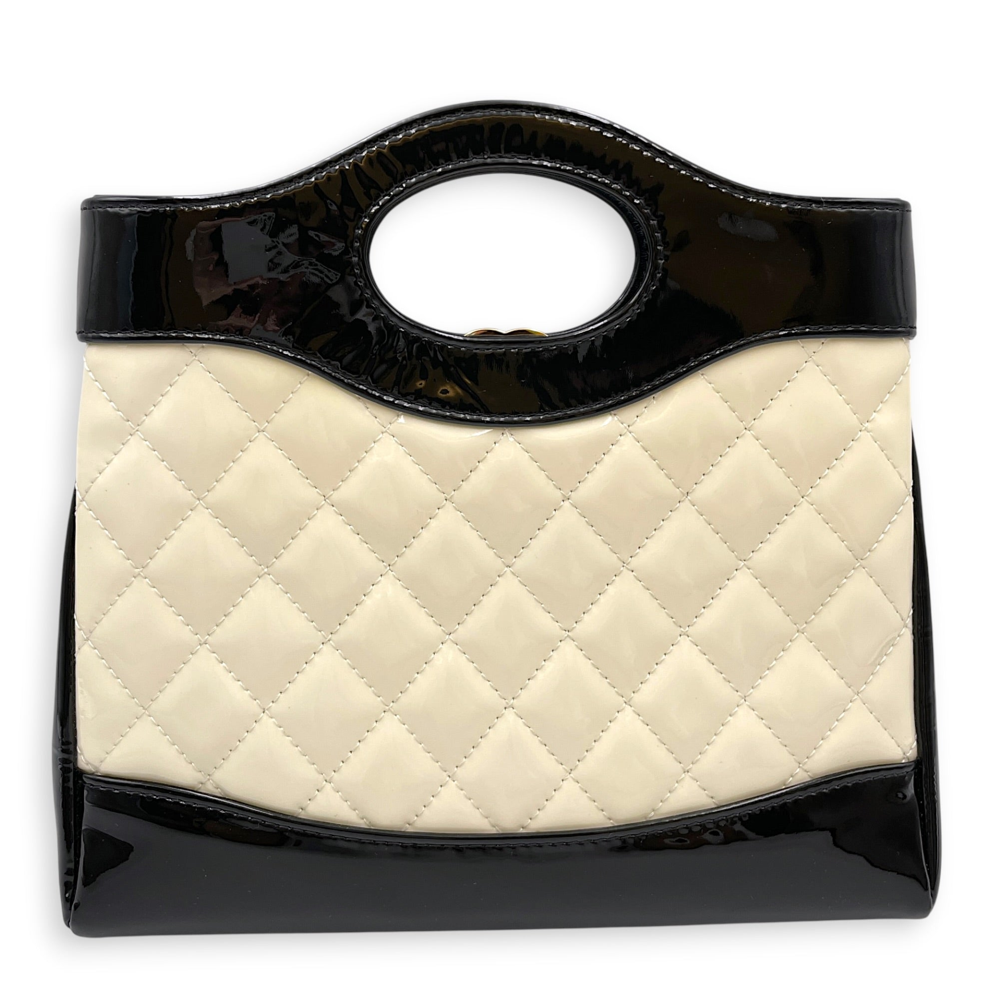 31 Shopping Tote Small White Shoulder Bag in Patent Leather Gold hardware CL2607-22222 2