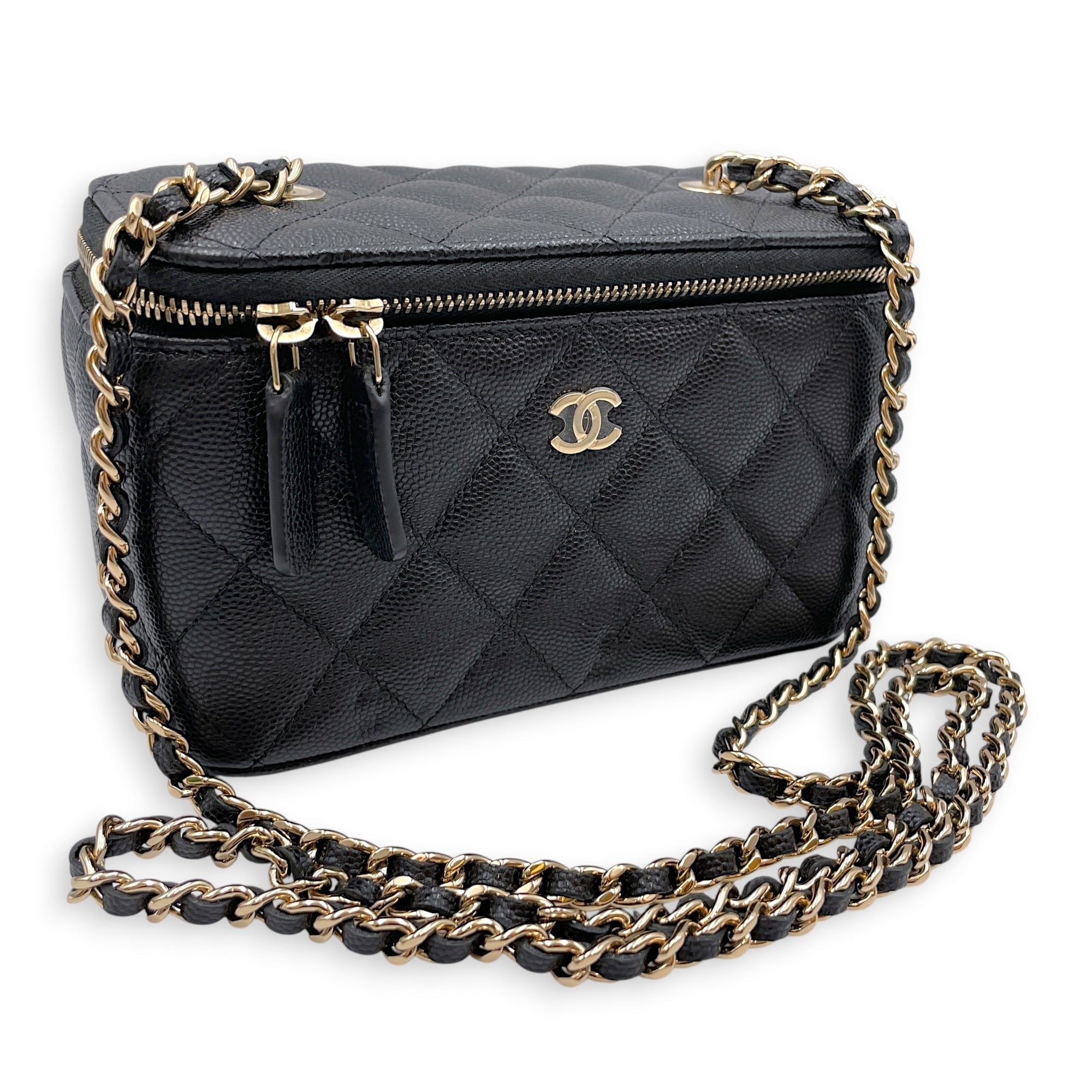 Vanity Case Black Crossbody Bag in Caviar Leather Gold hardware CL2607-22234 10