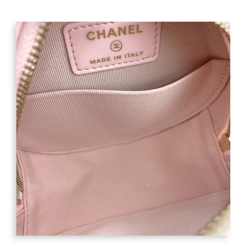 Quilted Round Clutch with Pearl Chain Pink Crossbody Bag in Lambskin Gold hardware CL2607-22243 4