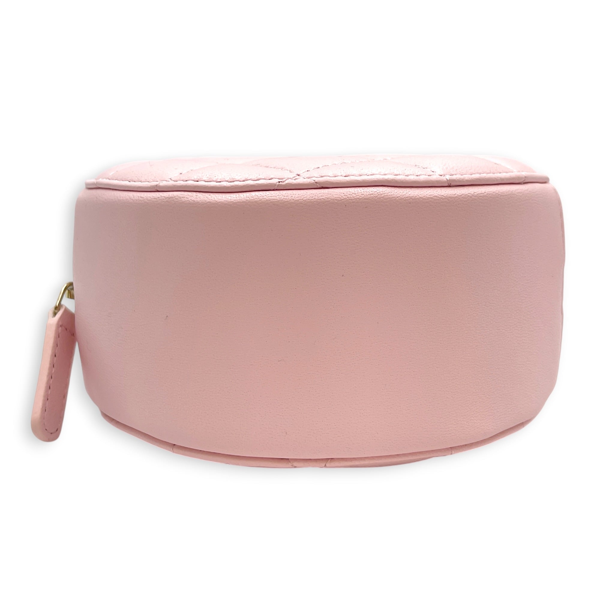 Quilted Round Clutch with Pearl Chain Pink Crossbody Bag in Lambskin Gold hardware CL2607-22243 5