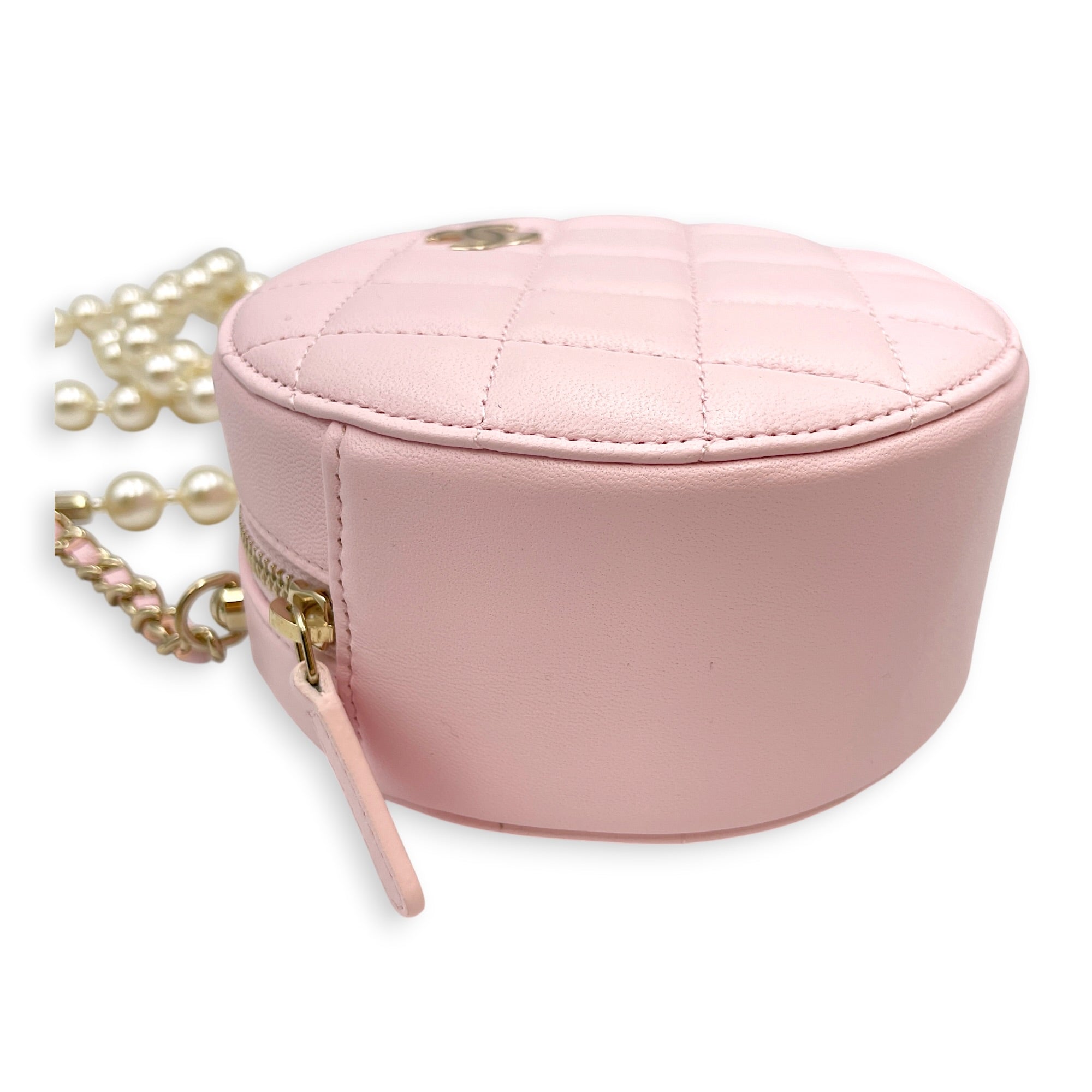 Quilted Round Clutch with Pearl Chain Pink Crossbody Bag in Lambskin Gold hardware CL2607-22243 9