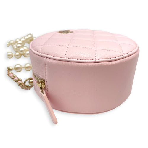 Quilted Round Clutch with Pearl Chain Pink Crossbody Bag in Lambskin Gold hardware CL2607-22243 9