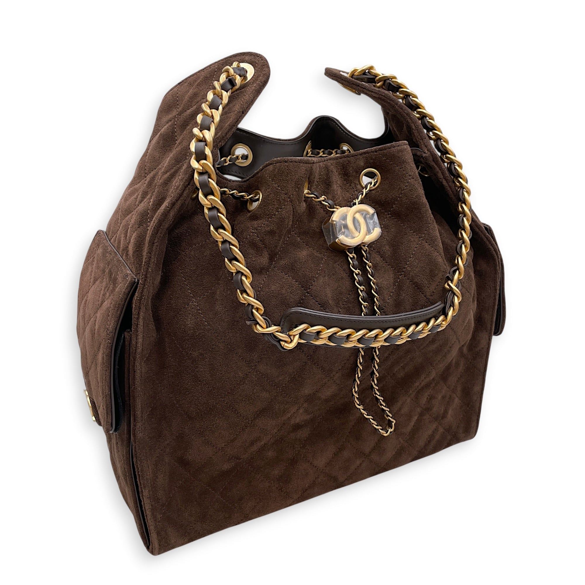 C25 Medium Brown Shoulder Bag in Suede Leather Gold hardware CL2607-22251 13