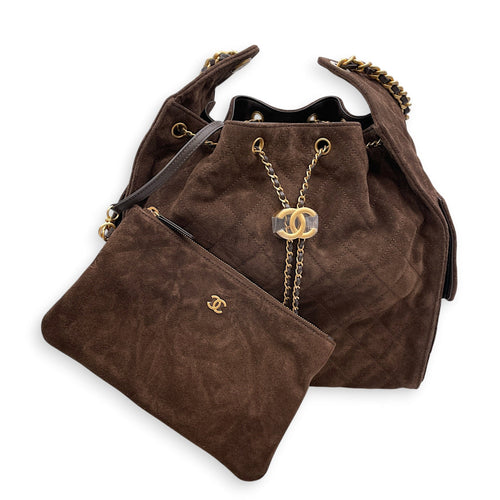 C25 Medium Brown Shoulder Bag in Suede Leather Gold hardware CL2607-22251 14