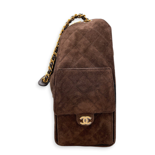 C25 Medium Brown Shoulder Bag in Suede Leather Gold hardware CL2607-22251 4
