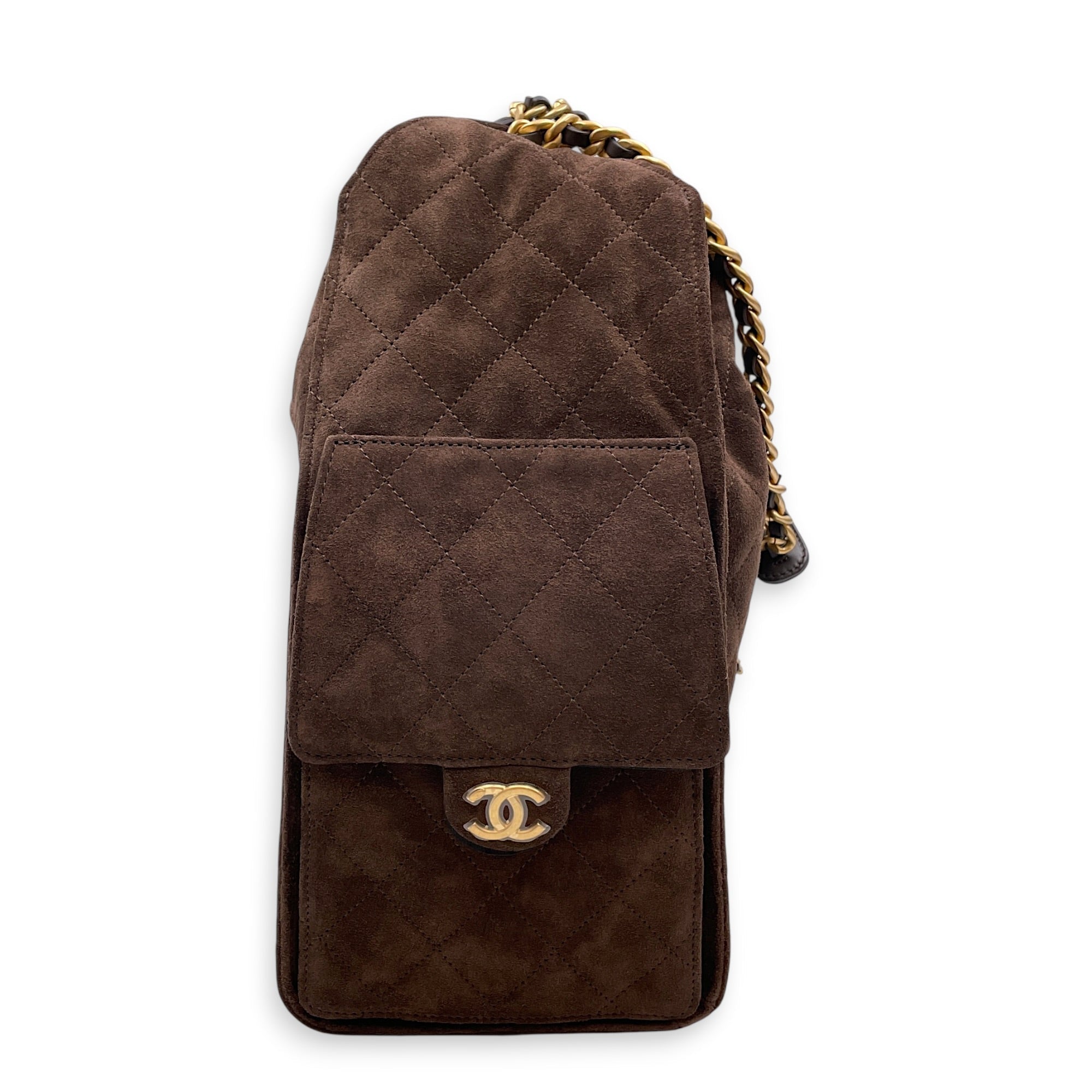C25 Medium Brown Shoulder Bag in Suede Leather Gold hardware CL2607-22251 5