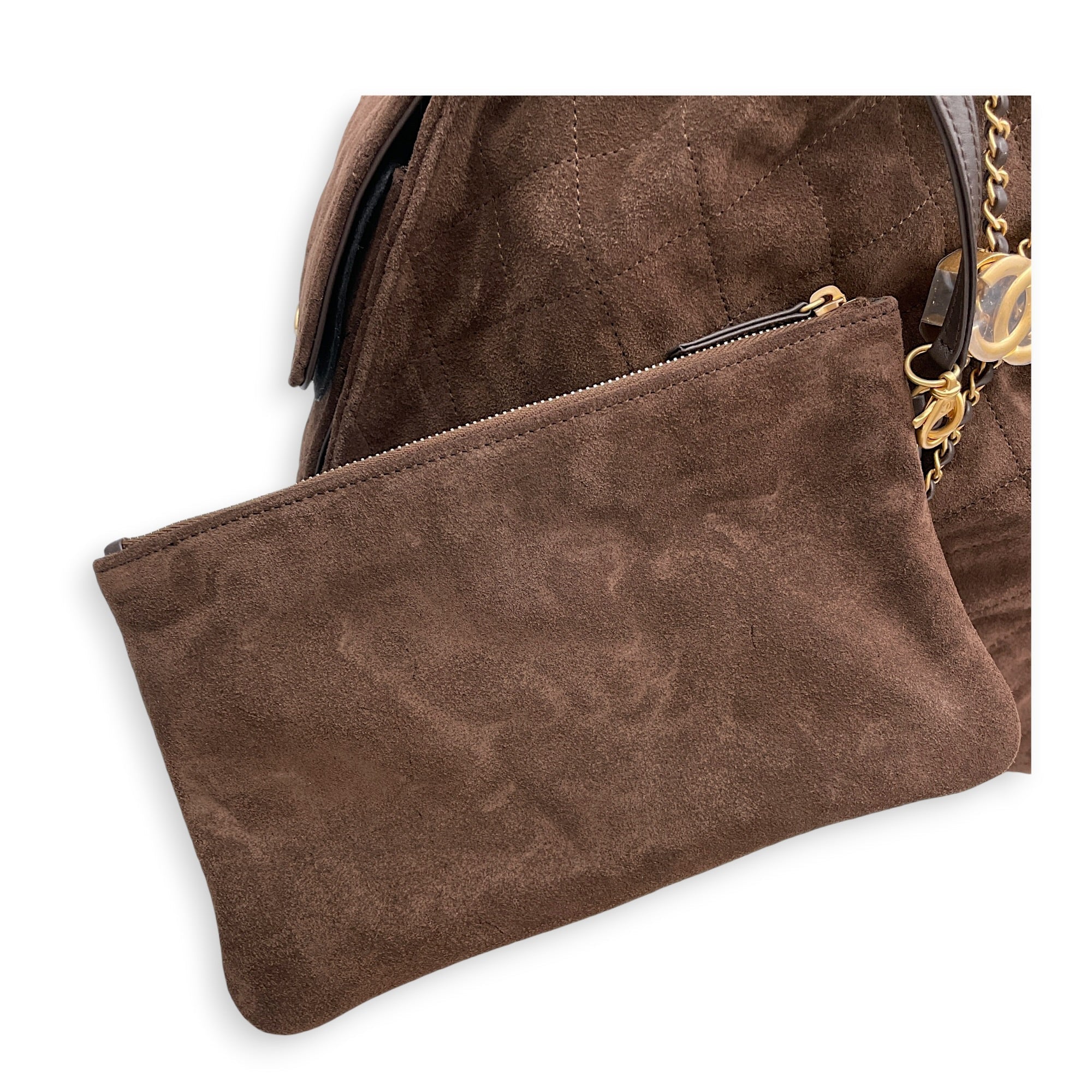 C25 Medium Brown Shoulder Bag in Suede Leather Gold hardware CL2607-22251 8
