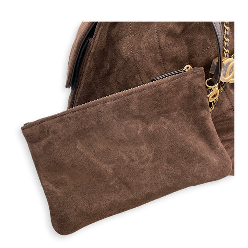 C25 Medium Brown Shoulder Bag in Suede Leather Gold hardware CL2607-22251 8
