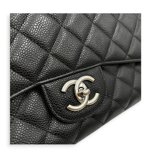 Classic Flap Maxi Black Shoulder Bag in Caviar Leather Silver hardware CL2607-22257 11