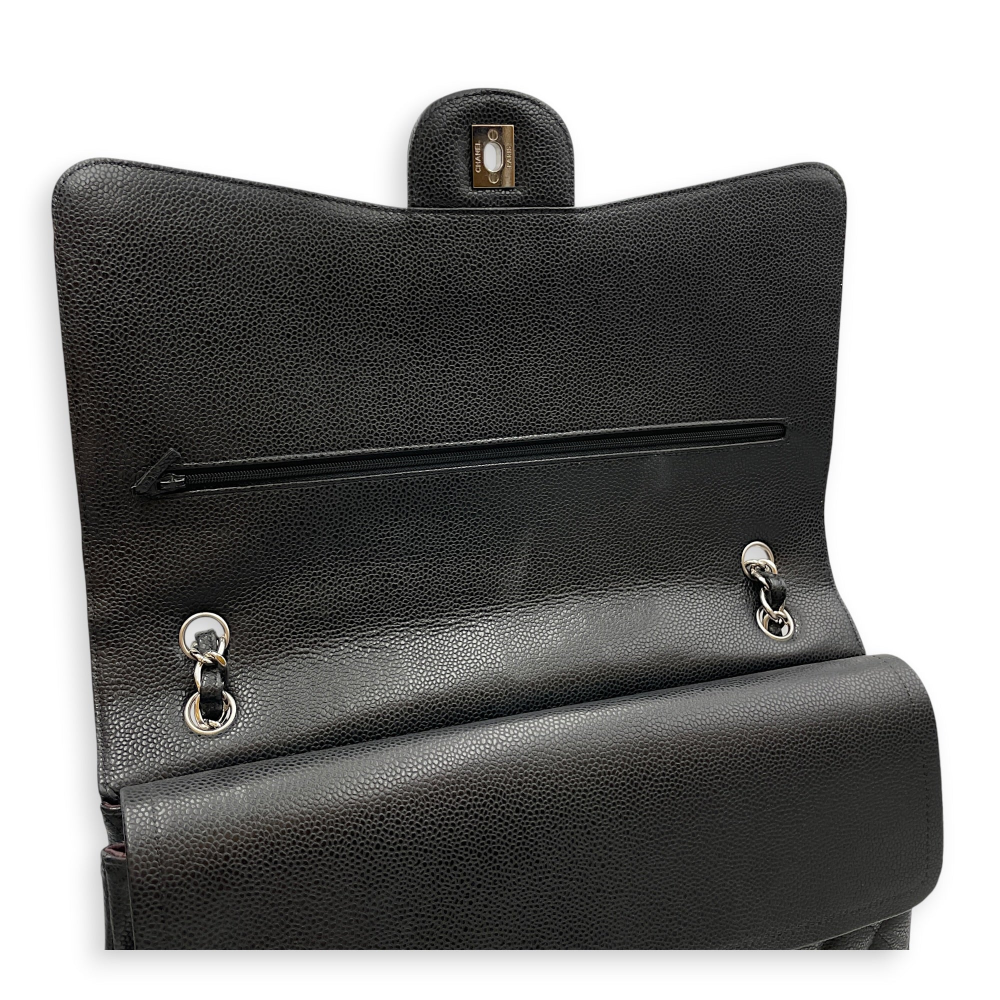 Classic Flap Maxi Black Shoulder Bag in Caviar Leather Silver hardware CL2607-22257 16