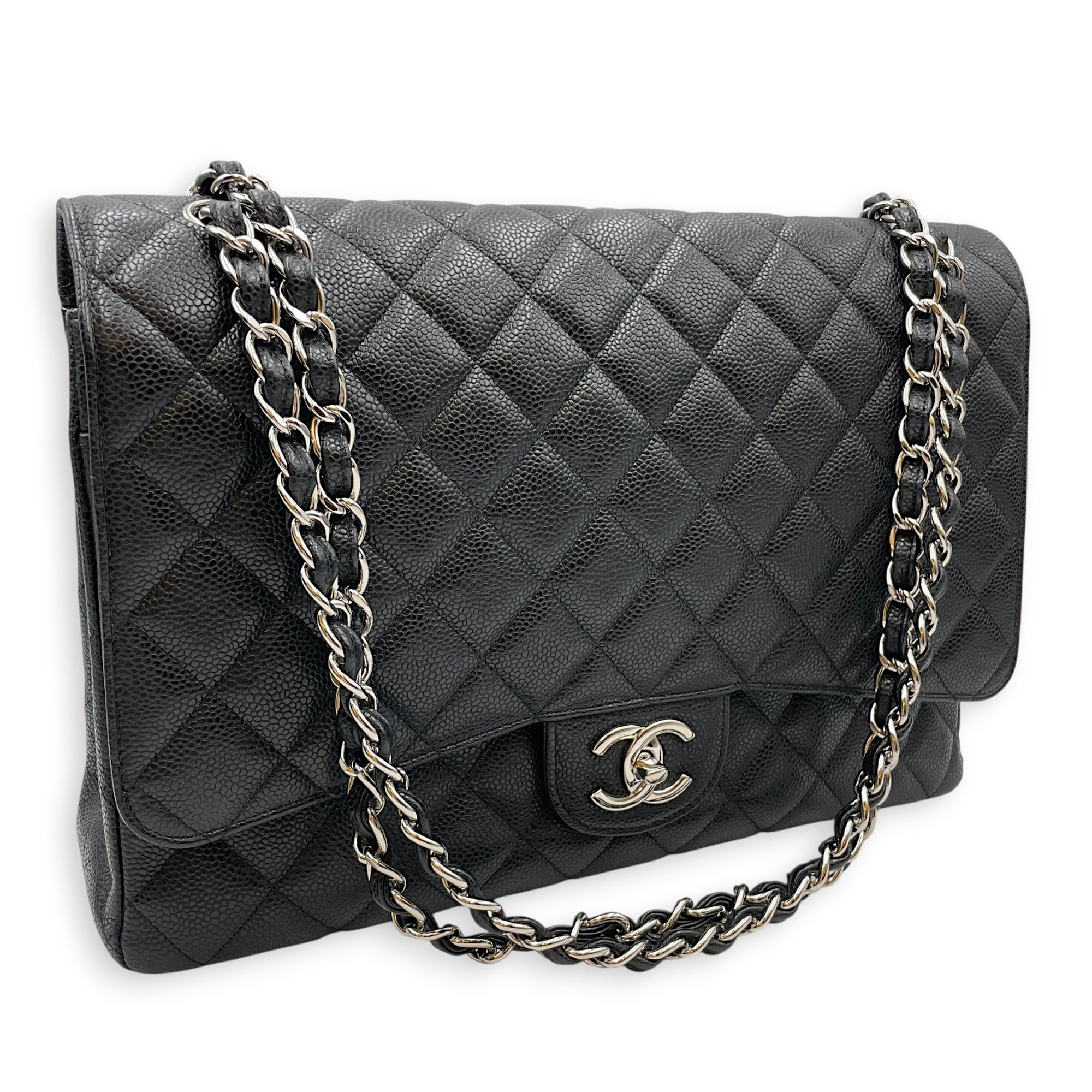 Classic Flap Maxi Black Shoulder Bag in Caviar Leather Silver hardware CL2607-22257 17