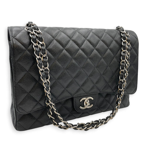 Classic Flap Maxi Black Shoulder Bag in Caviar Leather Silver hardware CL2607-22257 17