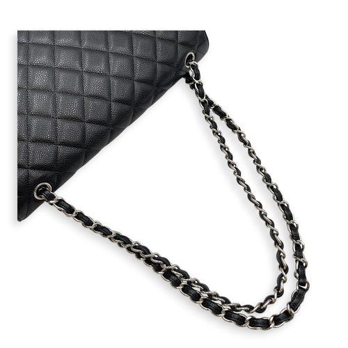 Classic Flap Maxi Black Shoulder Bag in Caviar Leather Silver hardware CL2607-22257 18