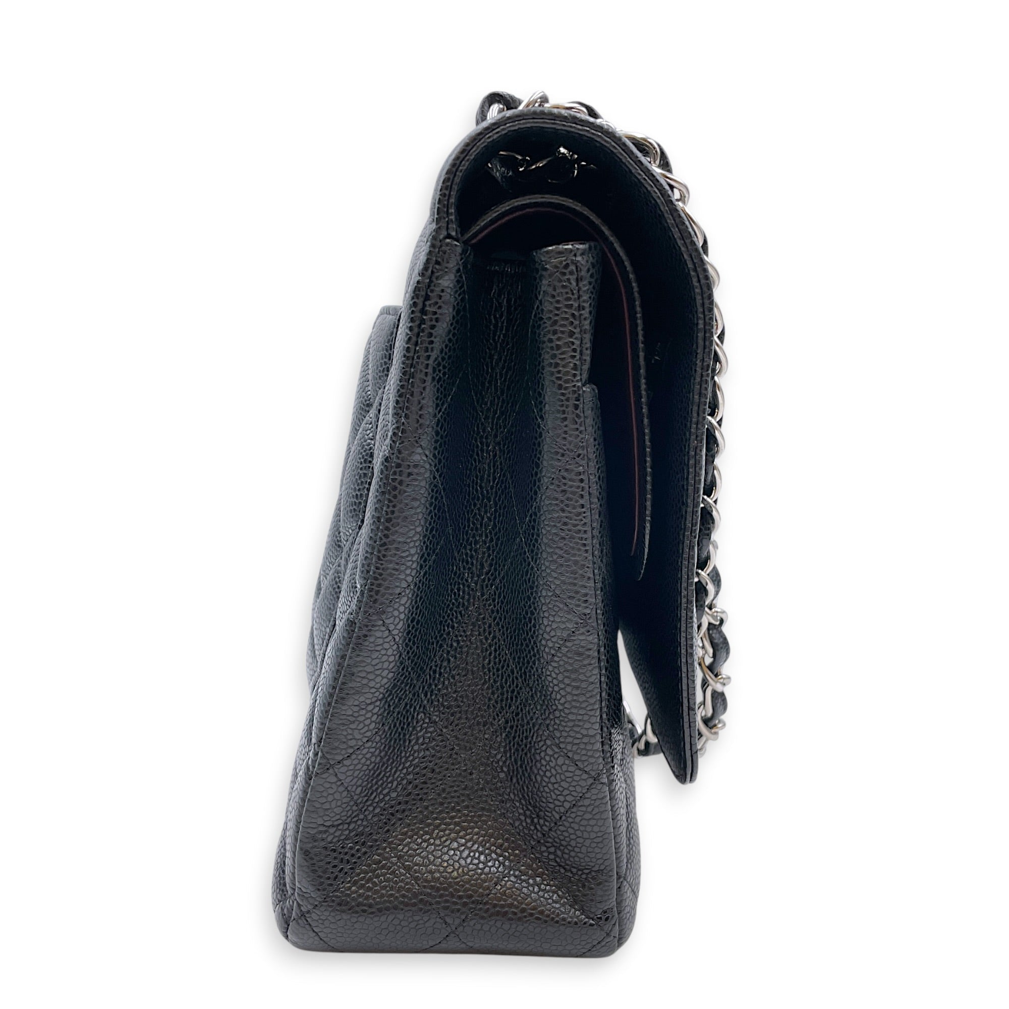 Classic Flap Maxi Black Shoulder Bag in Caviar Leather Silver hardware CL2607-22257 3