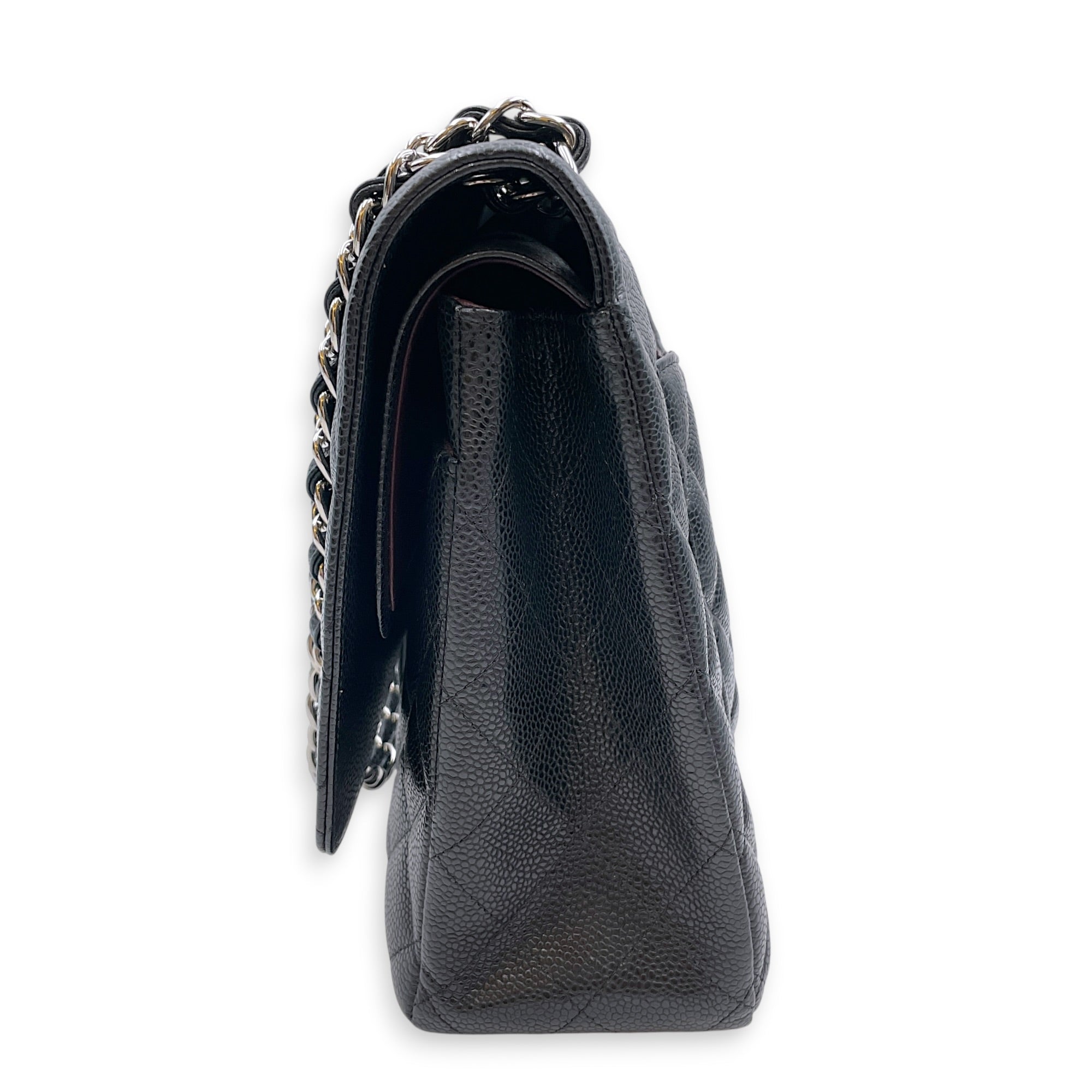 Classic Flap Maxi Black Shoulder Bag in Caviar Leather Silver hardware CL2607-22257 6