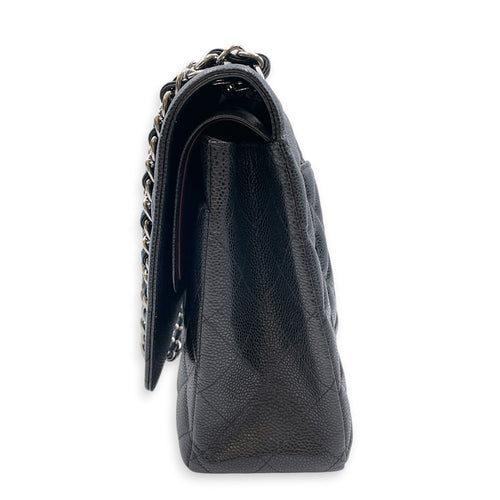 Classic Flap Maxi Black Shoulder Bag in Caviar Leather Silver hardware CL2607-22257 6