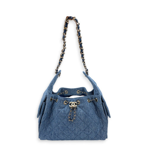 C25 Small Blue Shoulder Bag in Denim Gold hardware CL2607-22261 11
