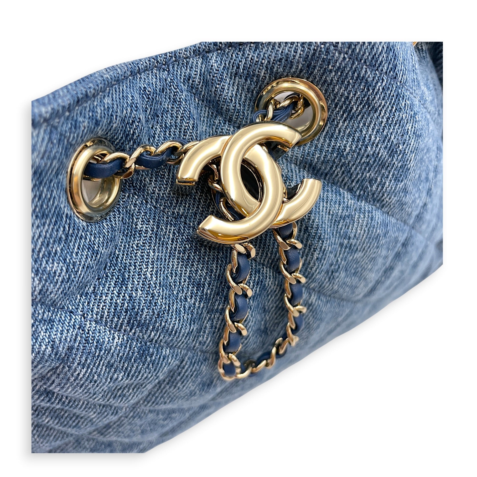 C25 Small Blue Shoulder Bag in Denim Gold hardware CL2607-22261 13