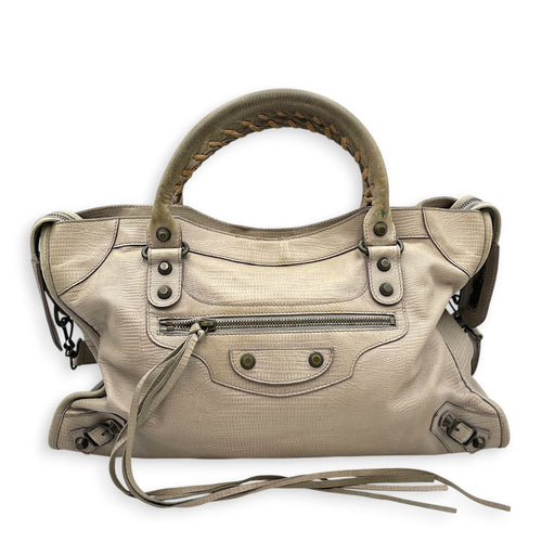 Lizard Embossed City Grey Shoulder Bag in Calfskin Brushed Silver hardware CL2607-22271 1