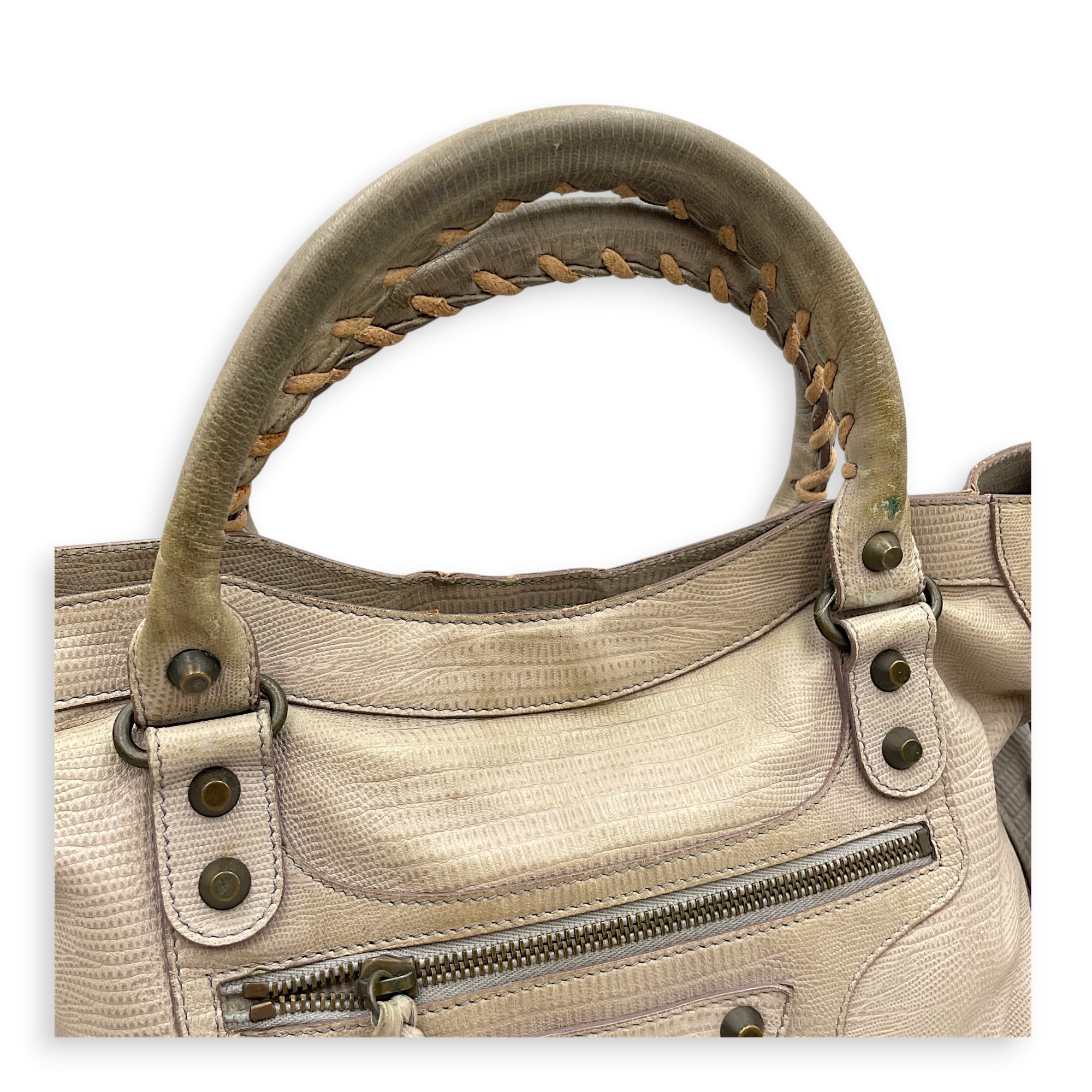 Lizard Embossed City Grey Shoulder Bag in Calfskin Brushed Silver hardware CL2607-22271 14