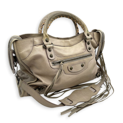 Lizard Embossed City Grey Shoulder Bag in Calfskin Brushed Silver hardware CL2607-22271 17