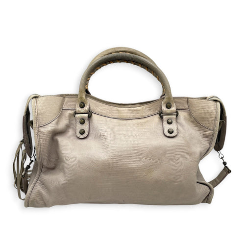 Lizard Embossed City Grey Shoulder Bag in Calfskin Brushed Silver hardware CL2607-22271 2
