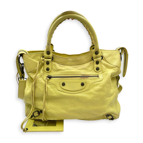 Velo Yellow Shoulder Bag in Distressed Leather Ruthenium hardware