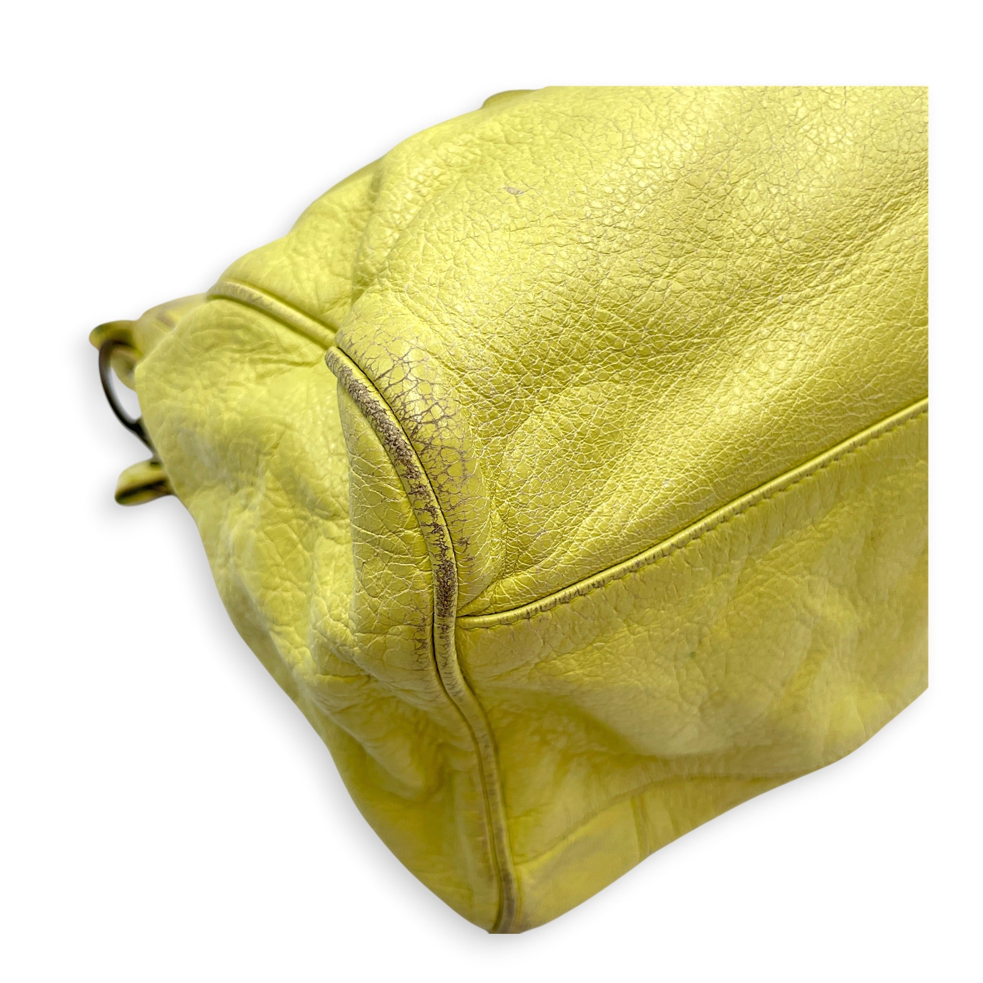 Velo Yellow Shoulder Bag in Distressed Leather Ruthenium hardware