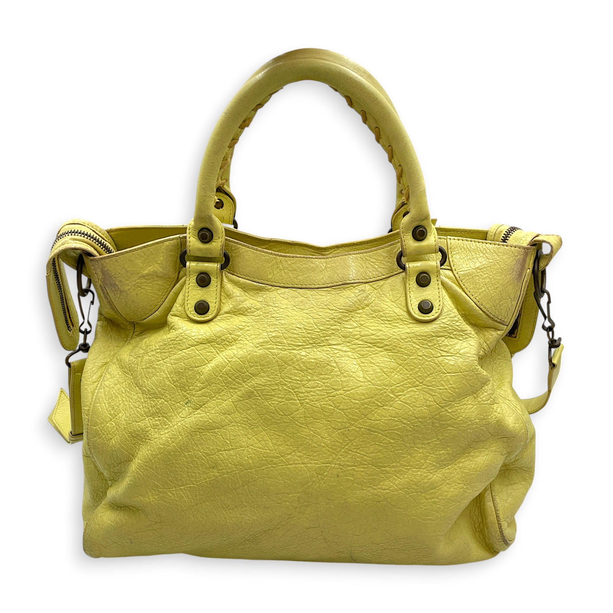 Velo Yellow Shoulder Bag in Distressed Leather Ruthenium hardware