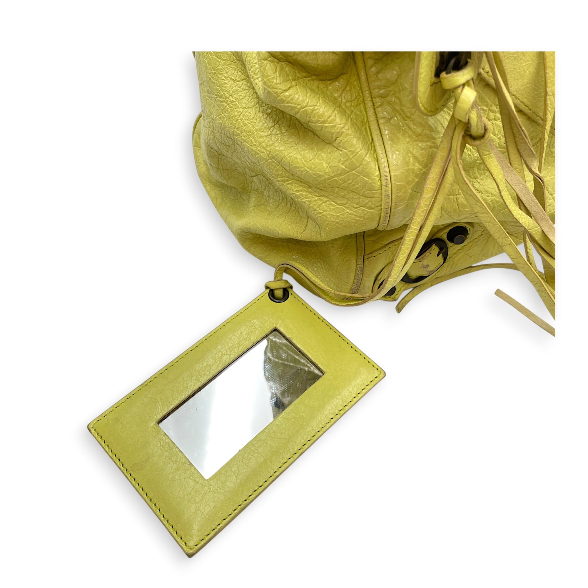 Velo Yellow Shoulder Bag in Distressed Leather Ruthenium hardware