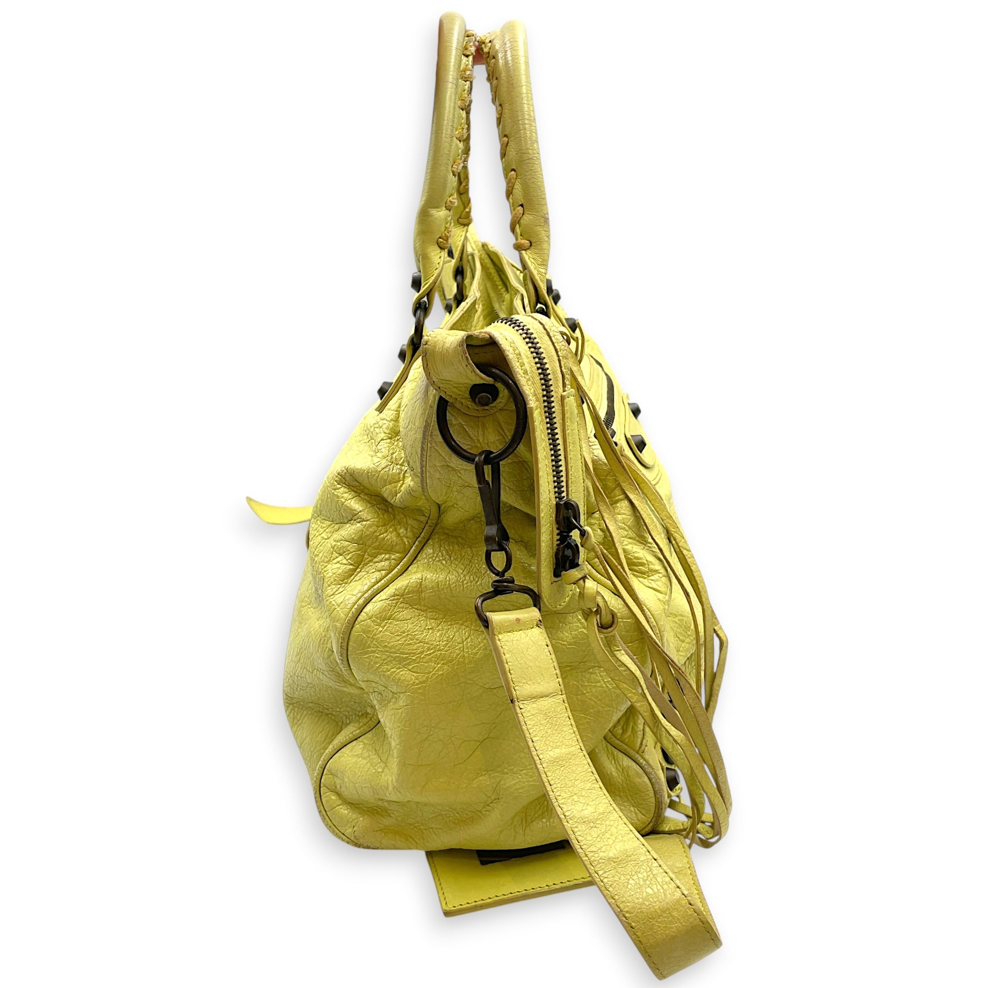 Velo Yellow Shoulder Bag in Distressed Leather Ruthenium hardware