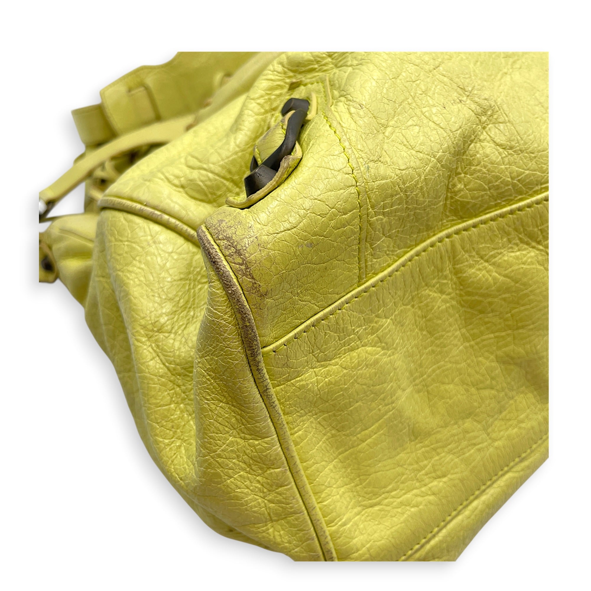 Velo Yellow Shoulder Bag in Distressed Leather Ruthenium hardware