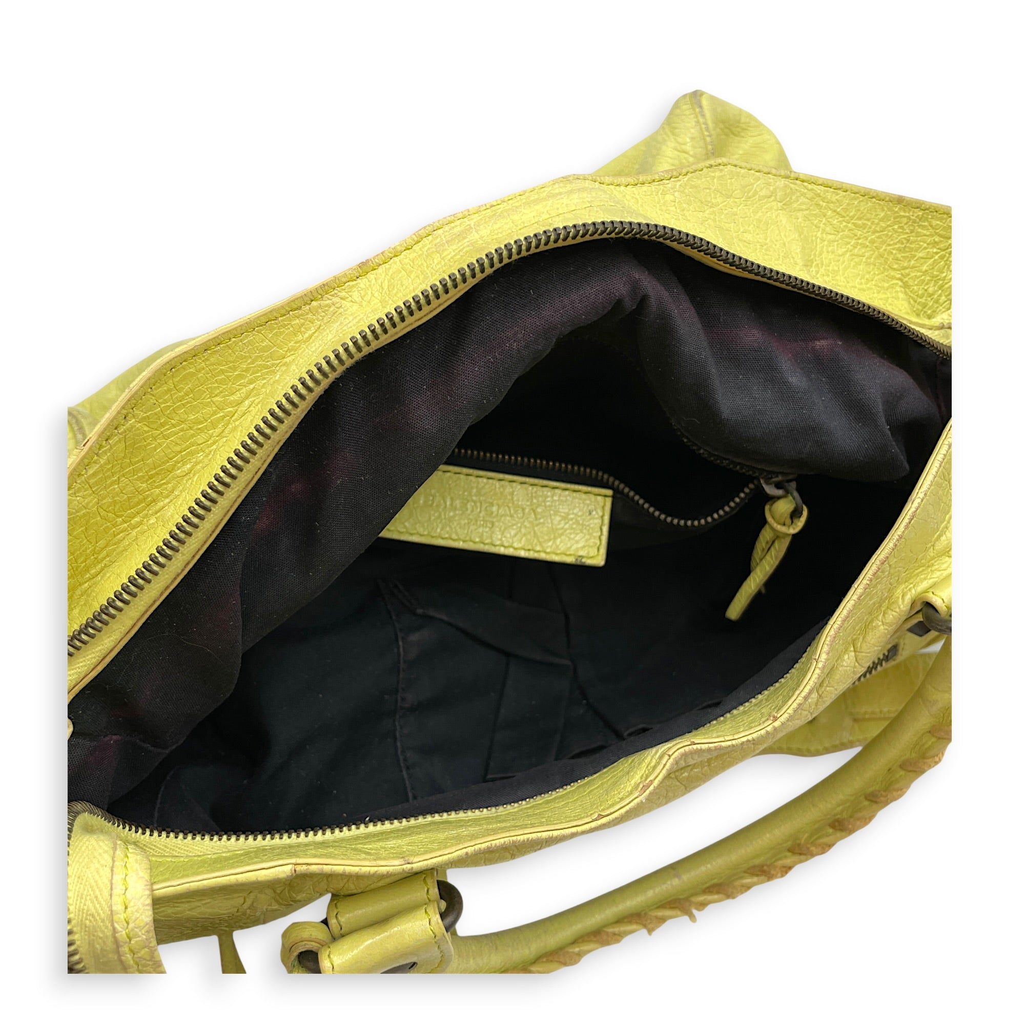 Velo Yellow Shoulder Bag in Distressed Leather Ruthenium hardware