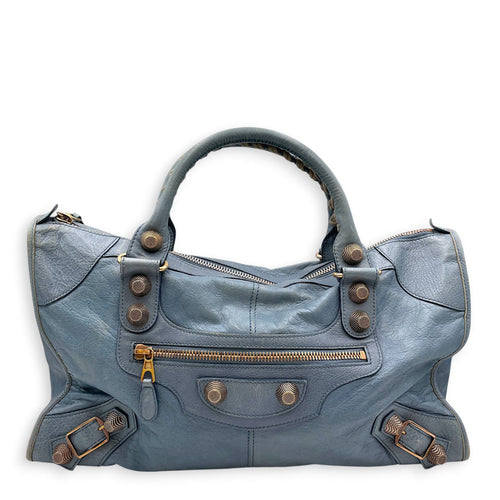 Work Blue Top Handle Bag in Distressed Leather Gold hardware CL2607-22273 1