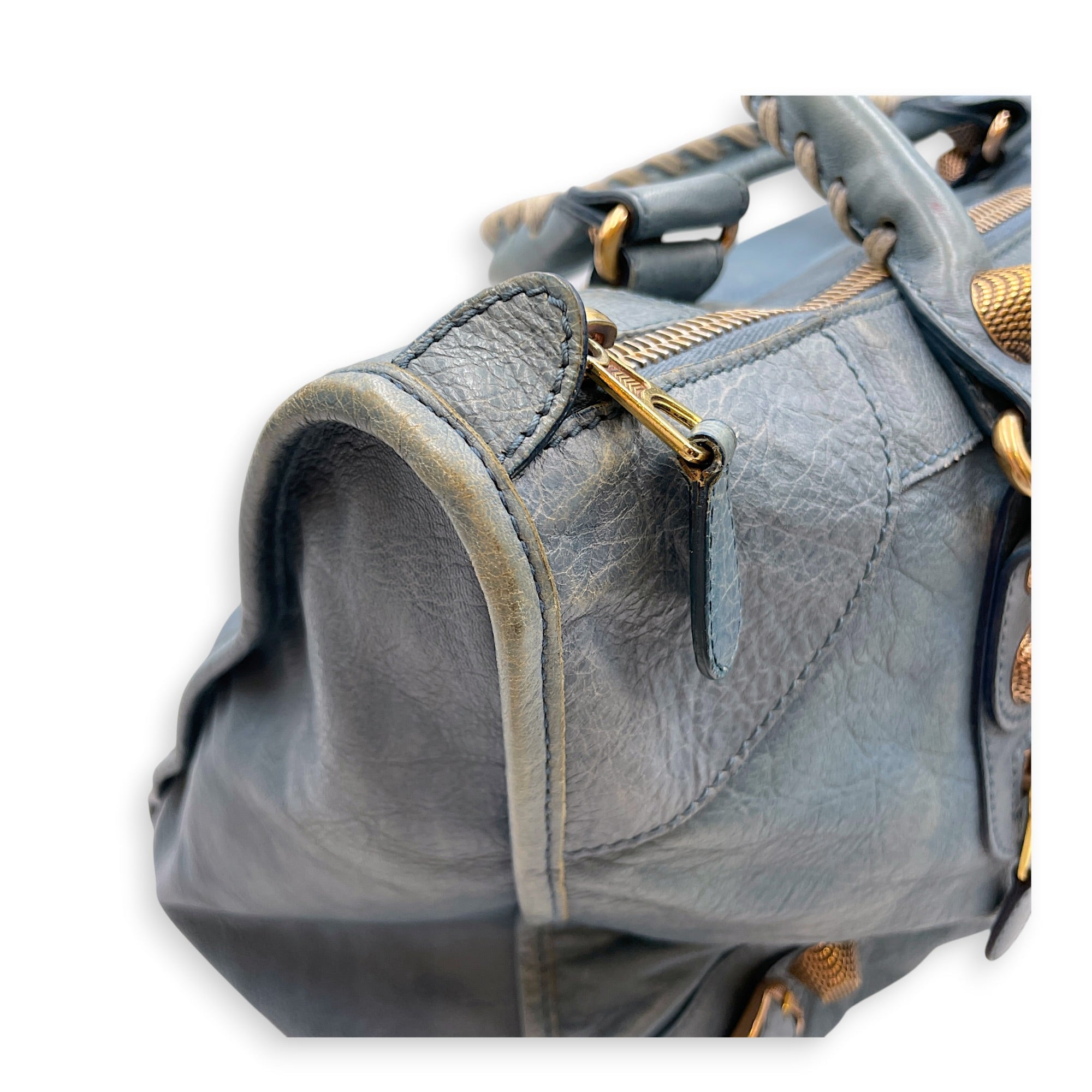 Work Blue Top Handle Bag in Distressed Leather Gold hardware CL2607-22273 10