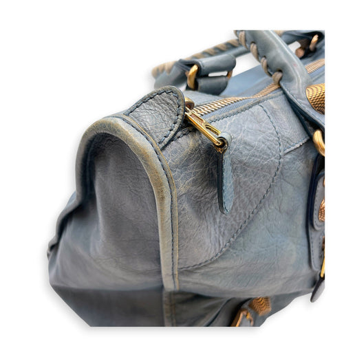 Work Blue Top Handle Bag in Distressed Leather Gold hardware CL2607-22273 10
