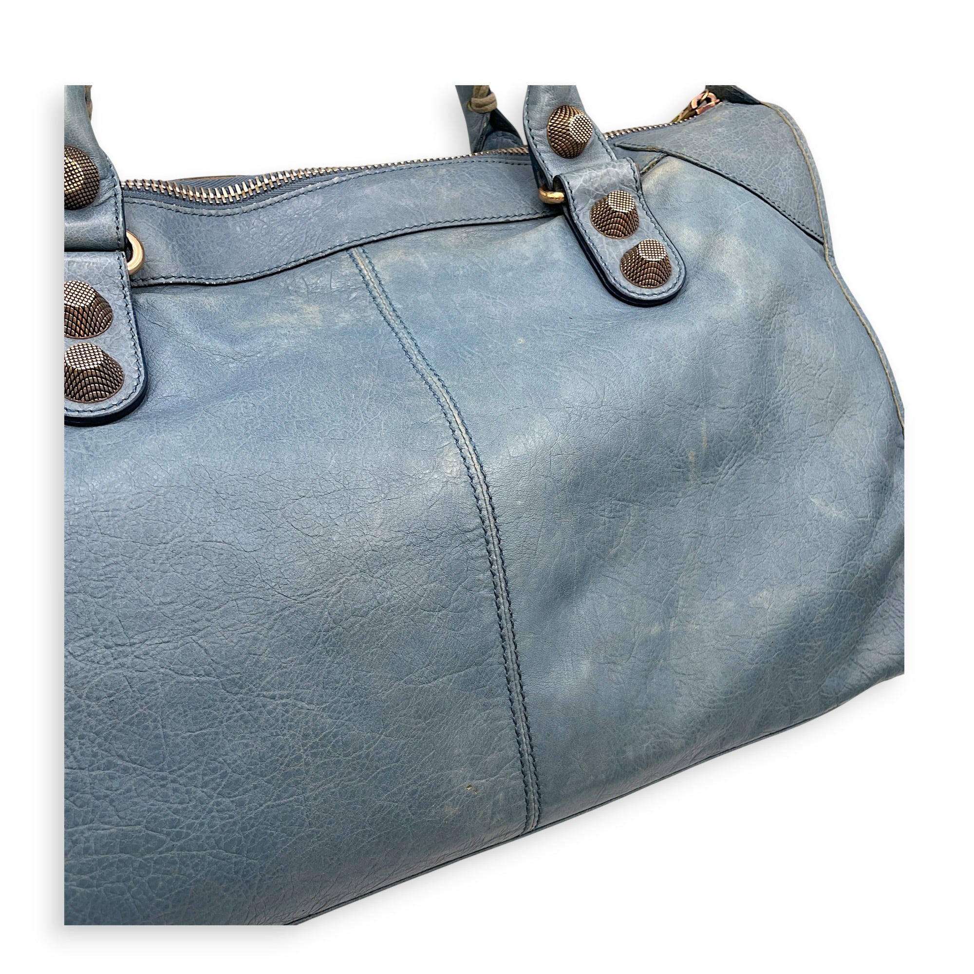 Work Blue Top Handle Bag in Distressed Leather Gold hardware CL2607-22273 11