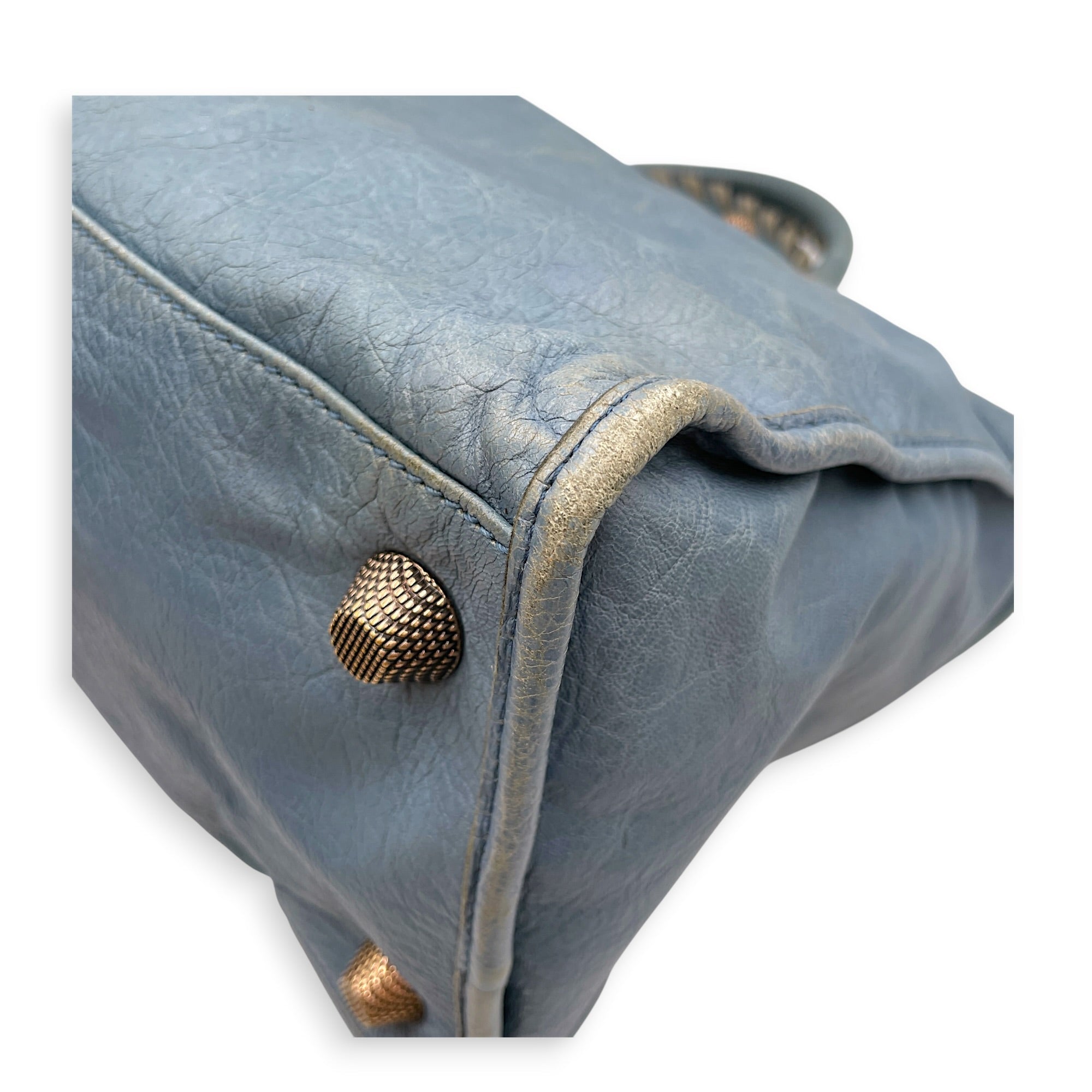 Work Blue Top Handle Bag in Distressed Leather Gold hardware CL2607-22273 12