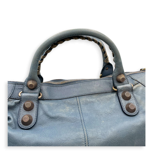 Work Blue Top Handle Bag in Distressed Leather Gold hardware CL2607-22273 13